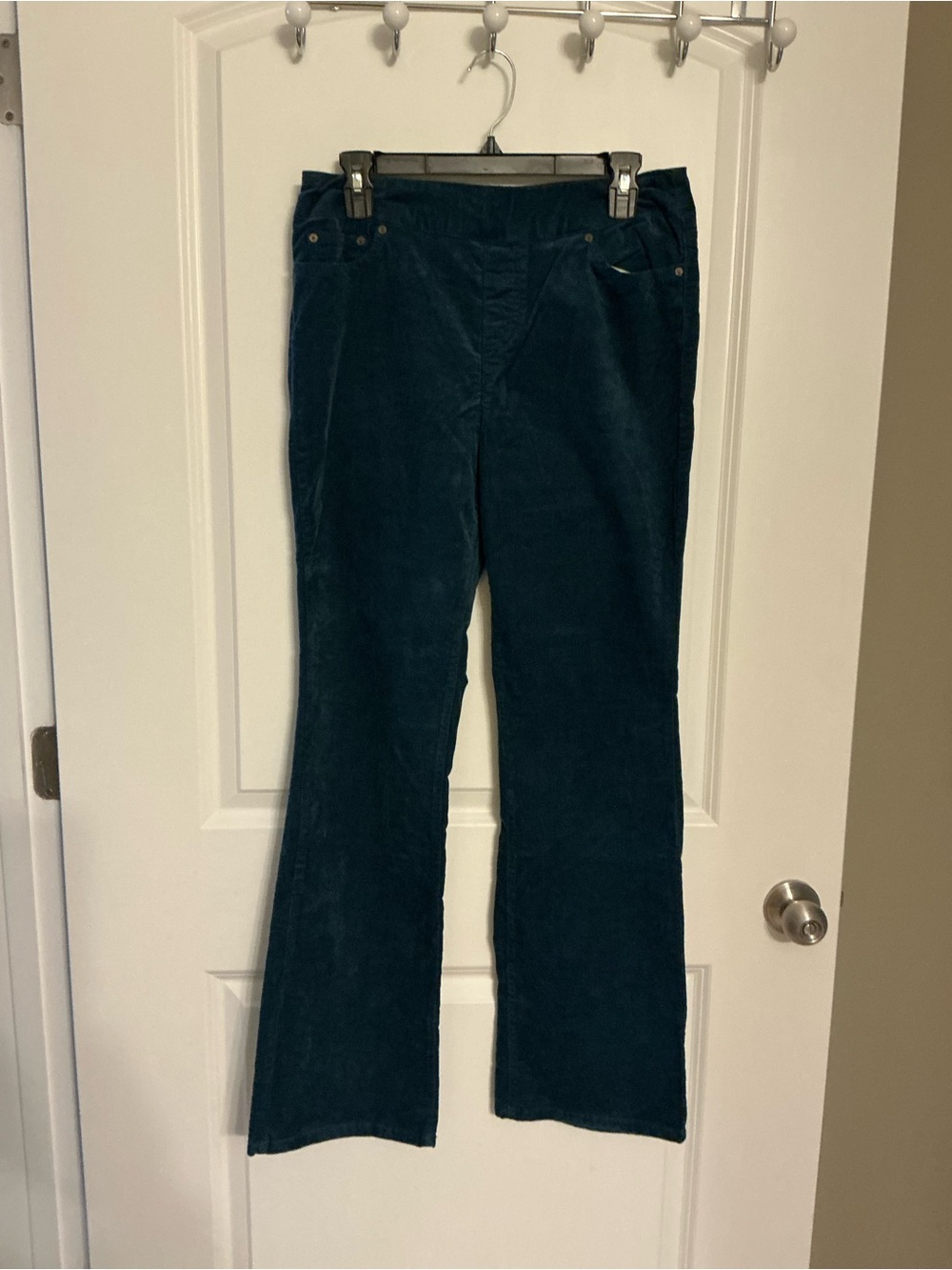Coldwater Creek Womens Teal Corduroy Bootcut Pants Size 4 Elastic Waist Stretch